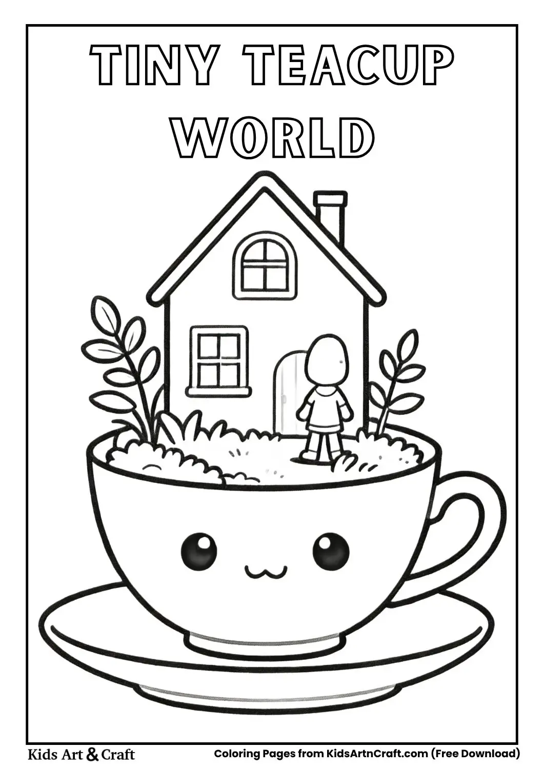 miniature world inside teacup coloring page