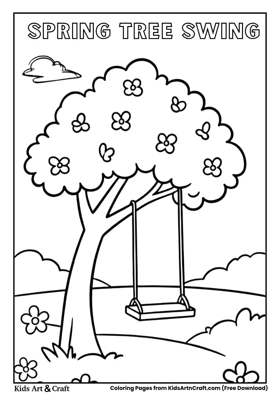 Tree with swing flowers coloring page