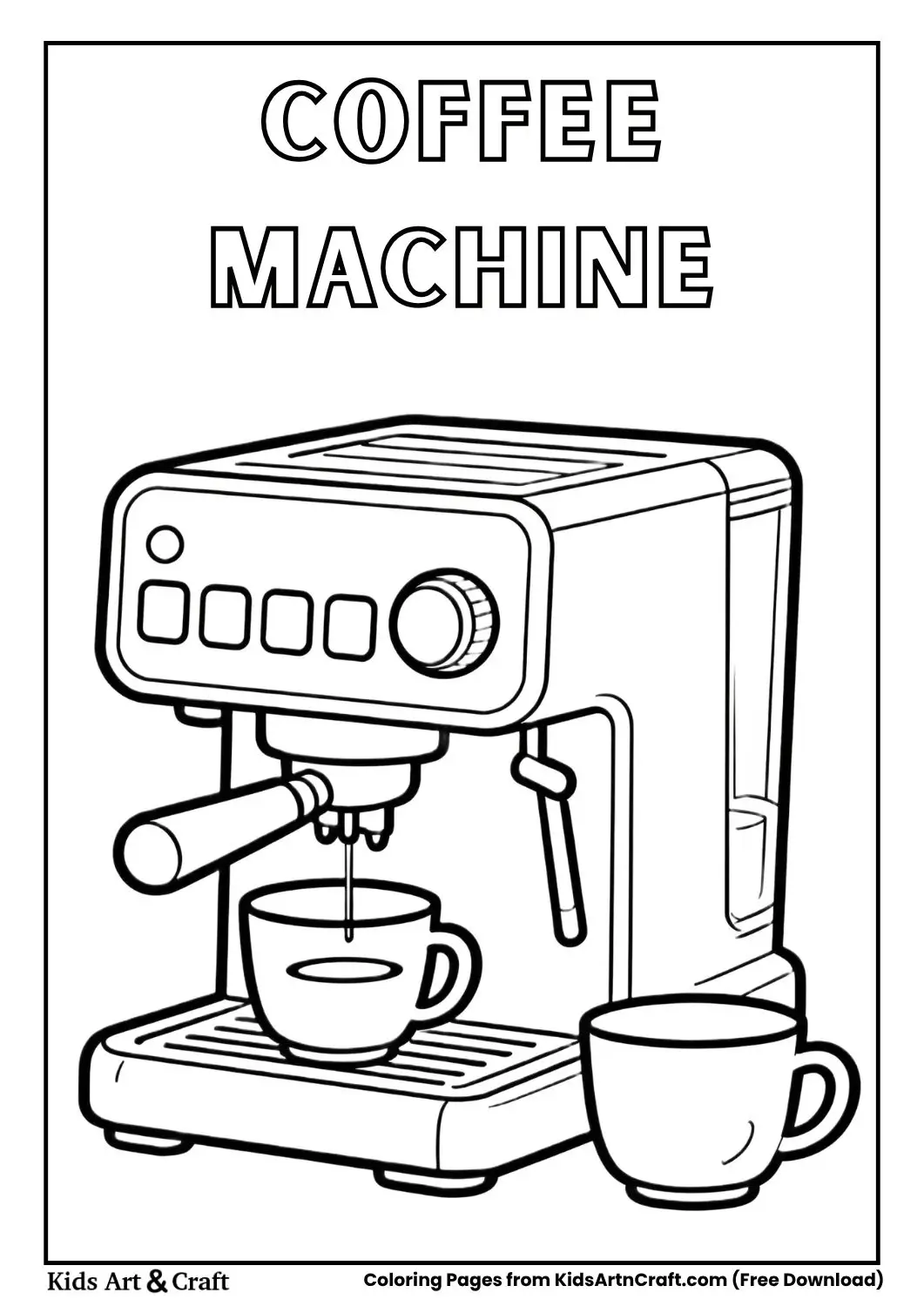 coffee machine with buttons and cups coloring page
