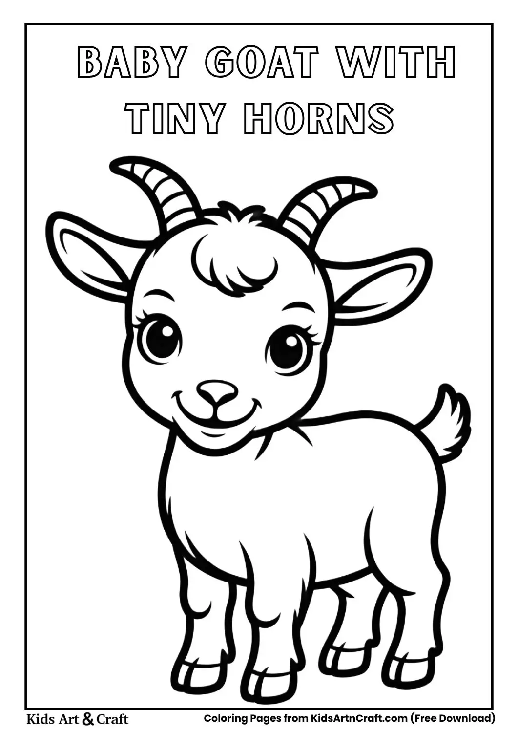 Cute baby goat with horns black and white coloring page