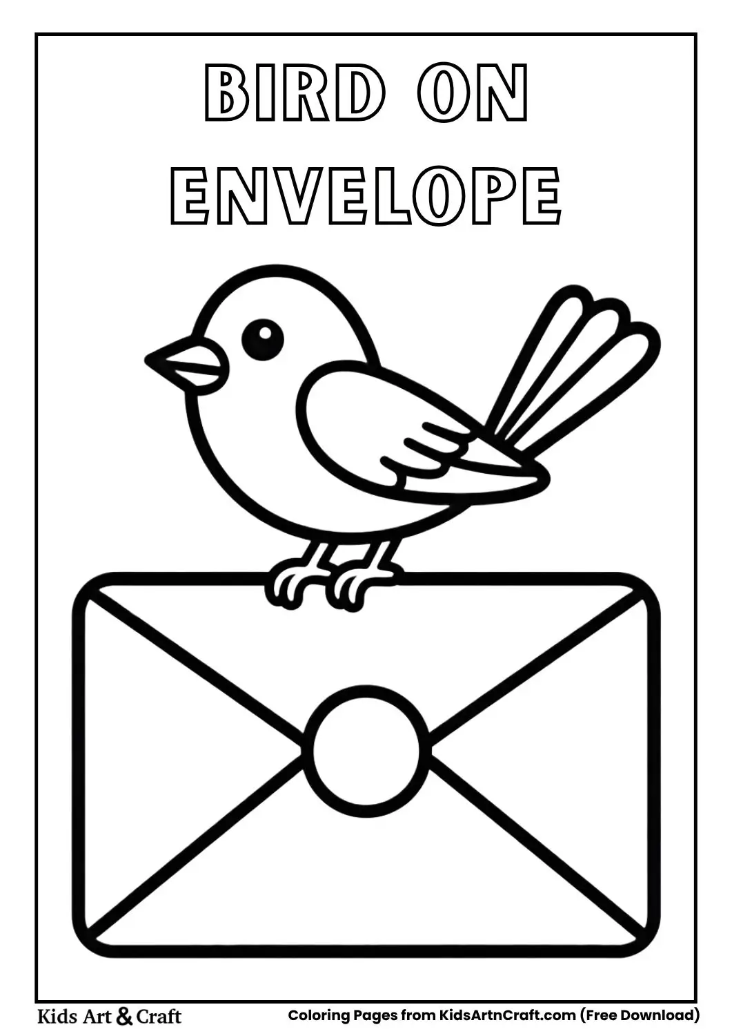 Envelope with bird sitting on top coloring page
