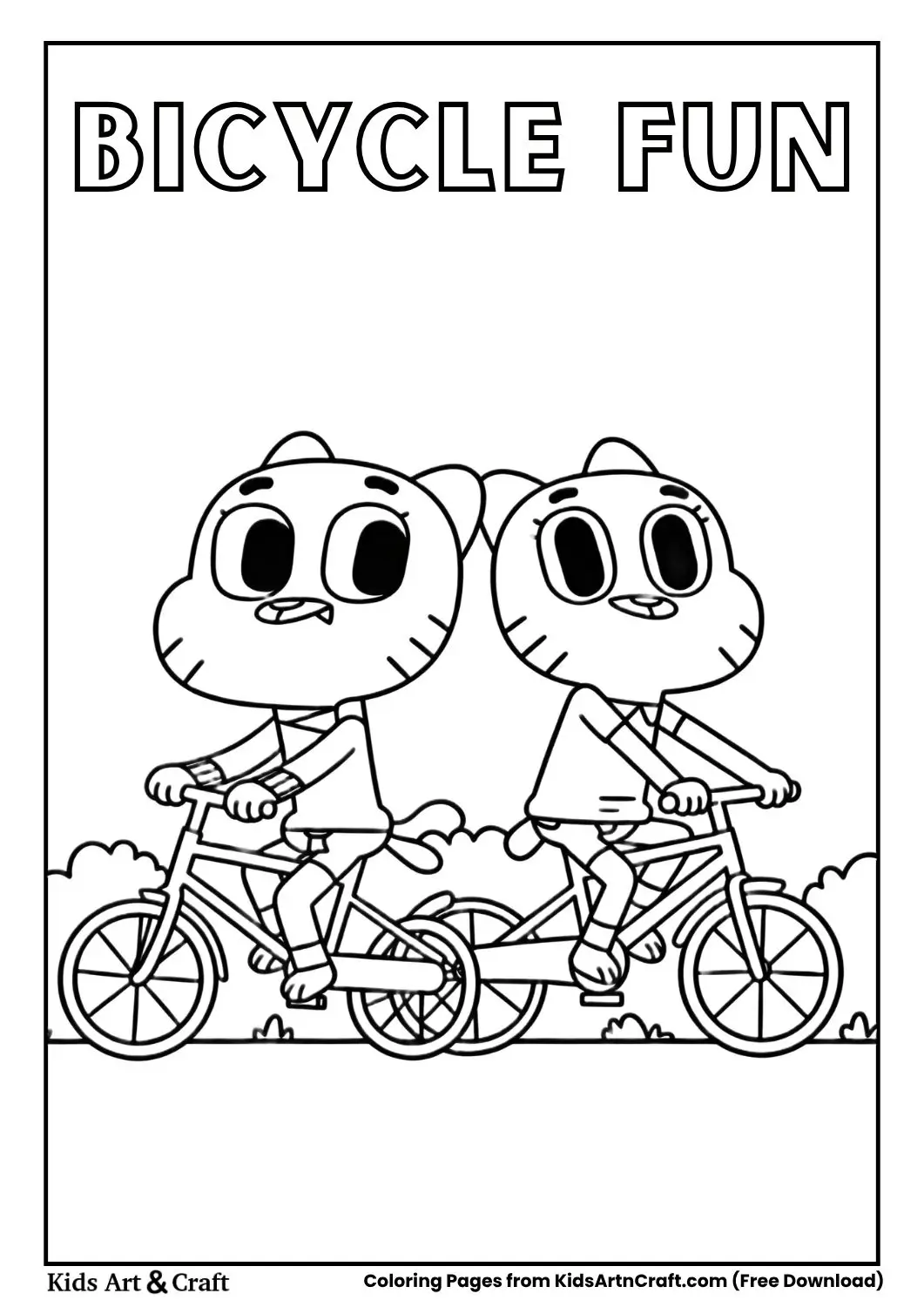 Gumball and Darwin riding bicycles coloring page