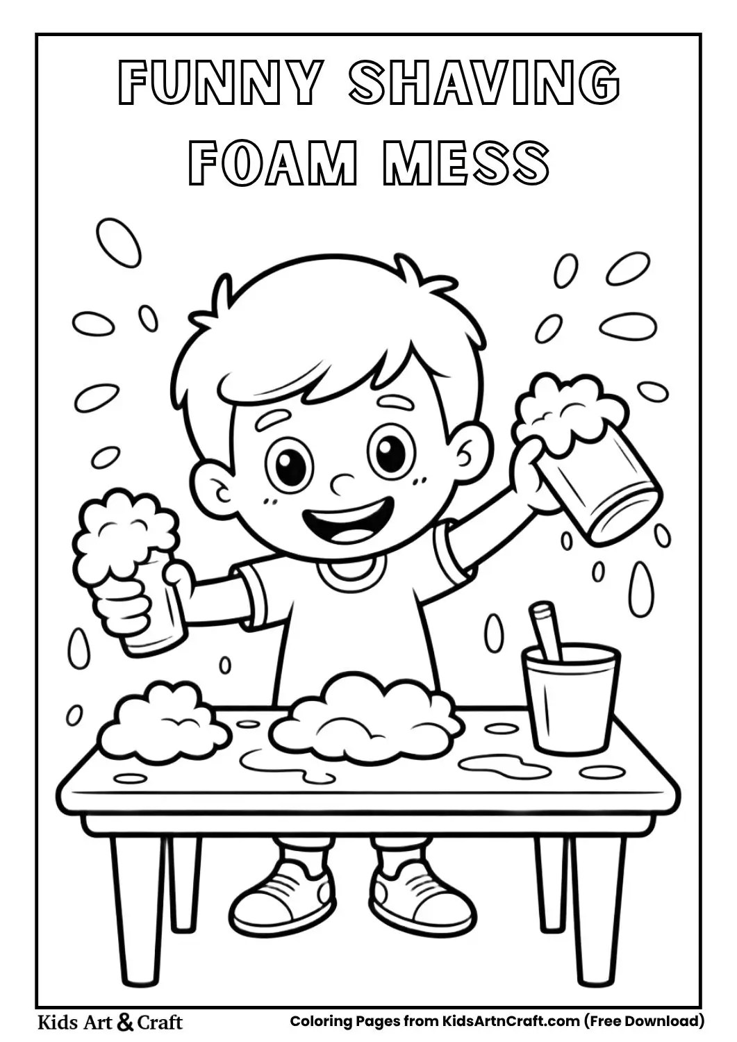 Child playing with shaving foam and making a mess coloring page