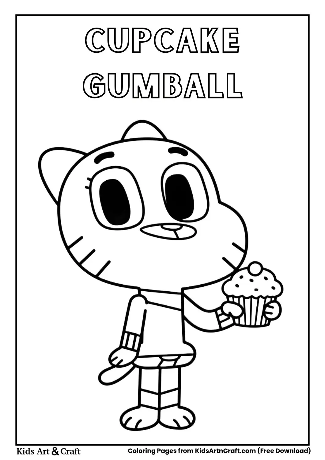 Gumball holding cupcake coloring page