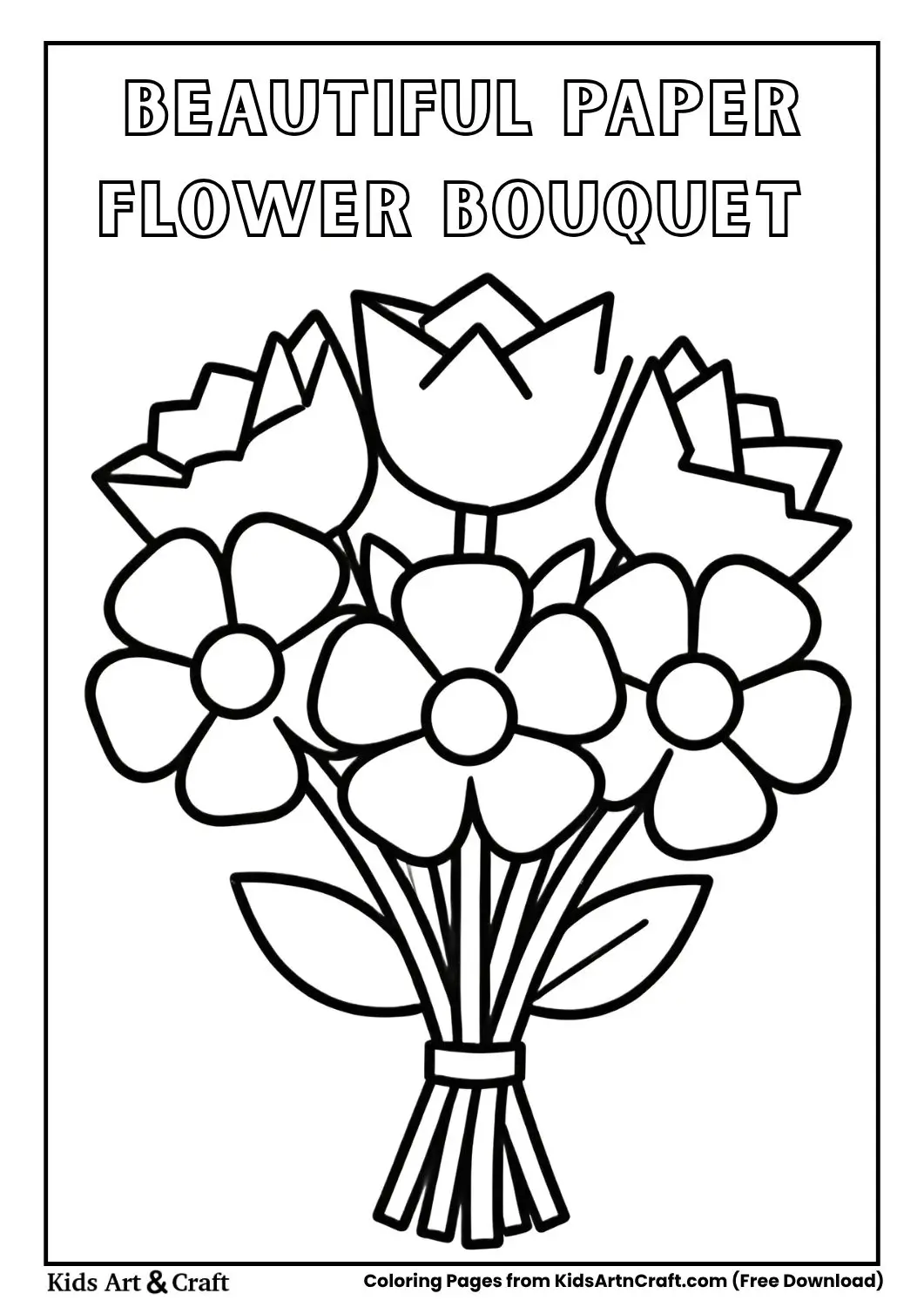 paper flower bouquet decoration coloring page simple vase design