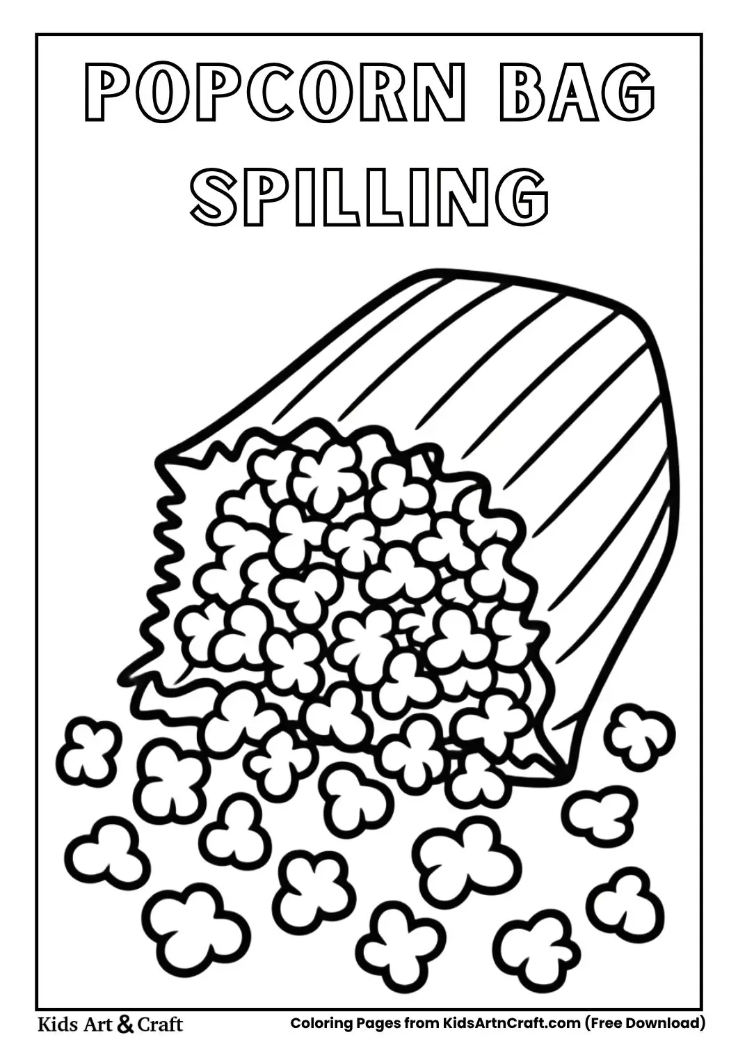 Bag of popcorn falling and popcorn spilling onto the floor coloring page