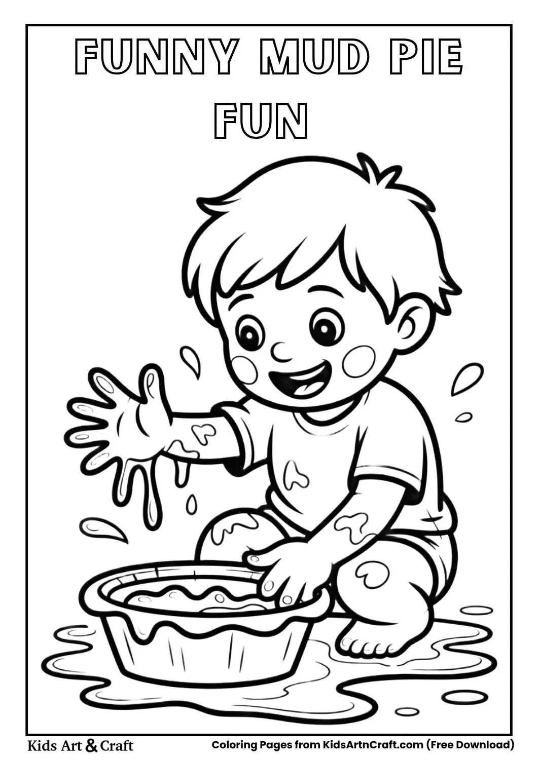 Child making mud pies and getting messy coloring page