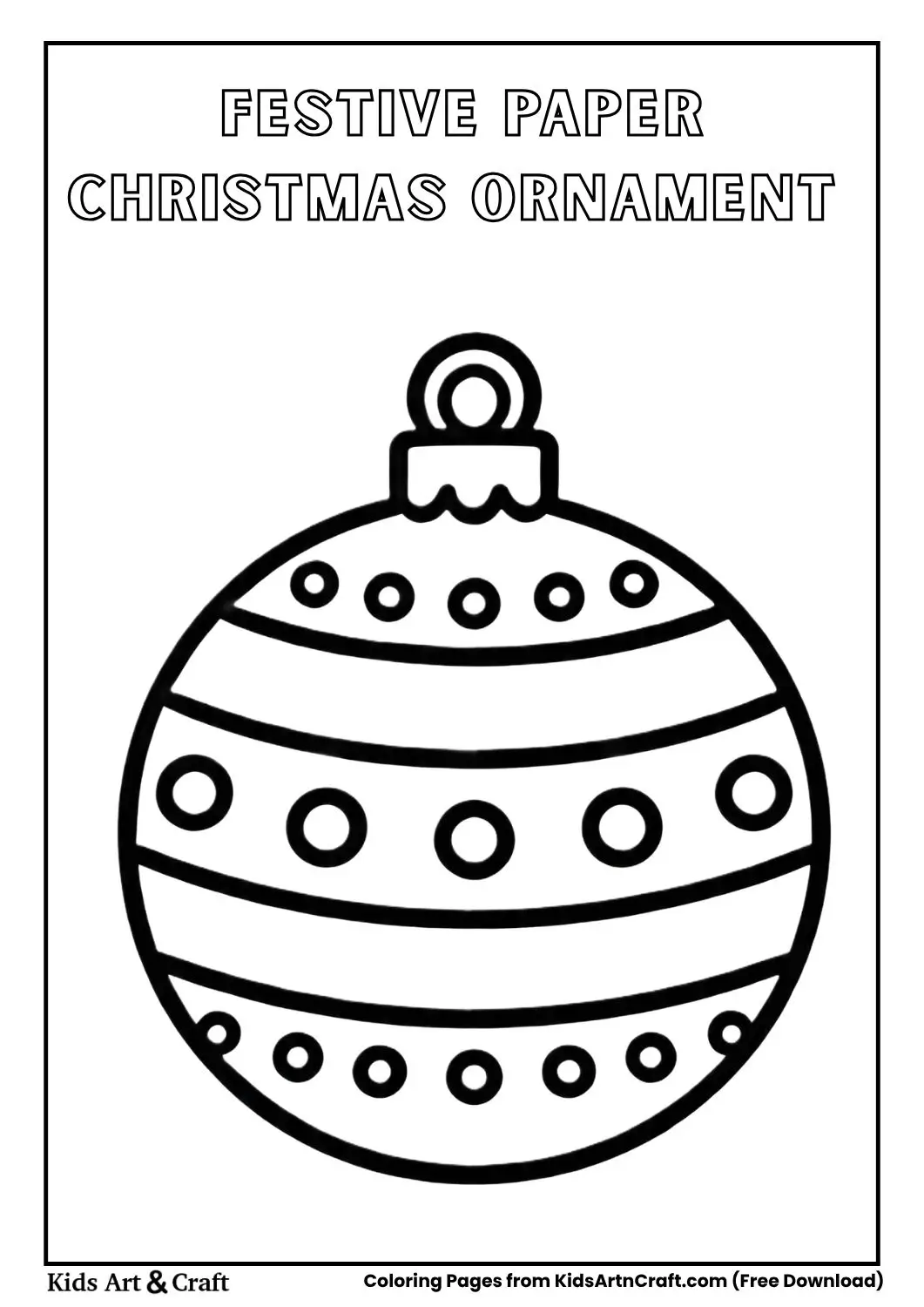 paper christmas ornament decoration coloring page with stripes and dots
