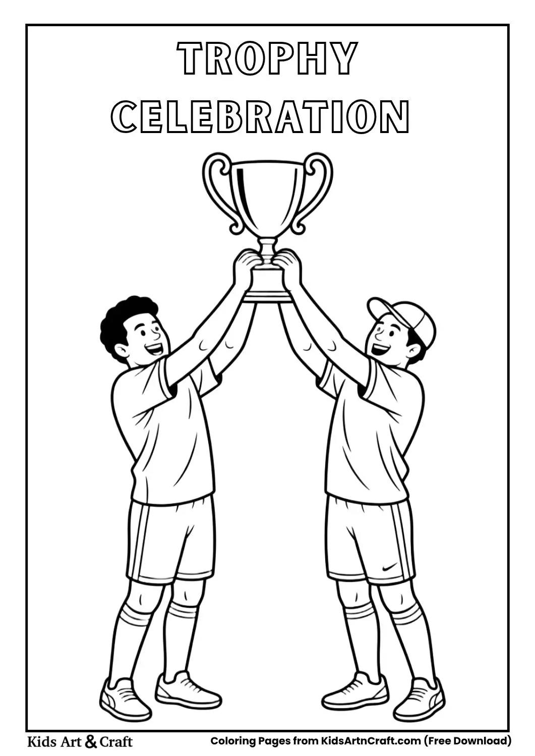 players lifting trophy celebration coloring page