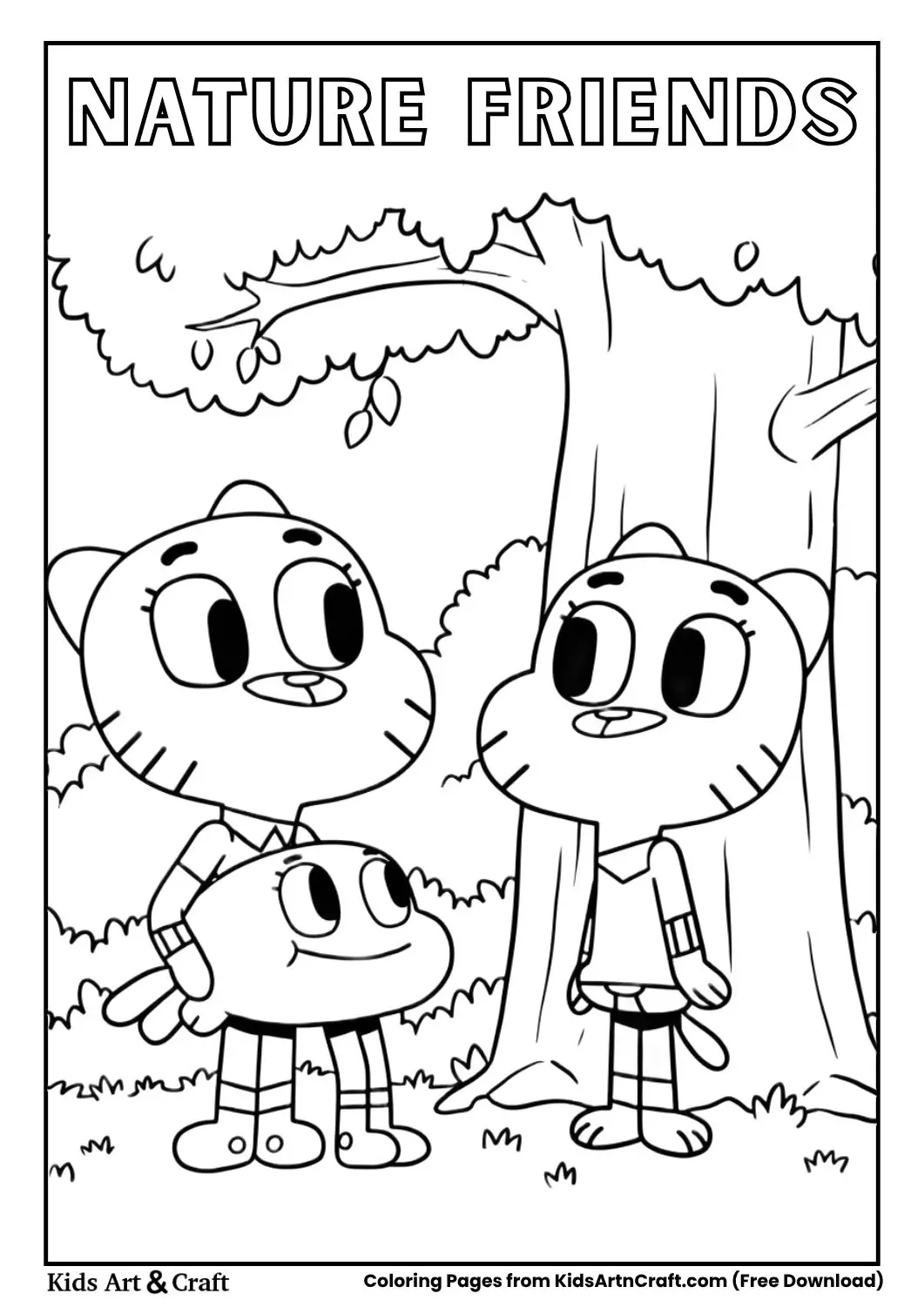 Gumball and Darwin under tree coloring page