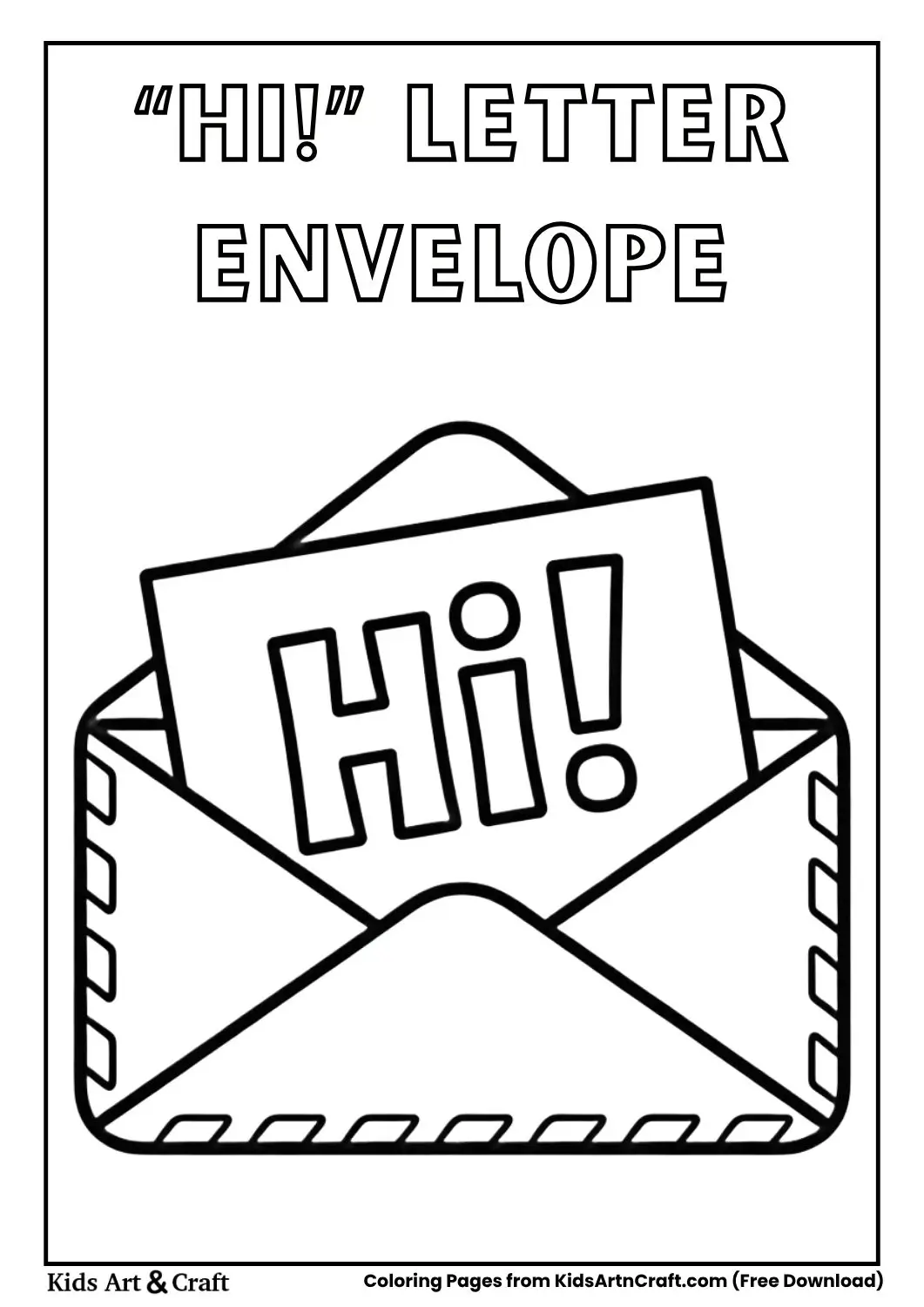 Envelope with Hi letter coming out coloring page