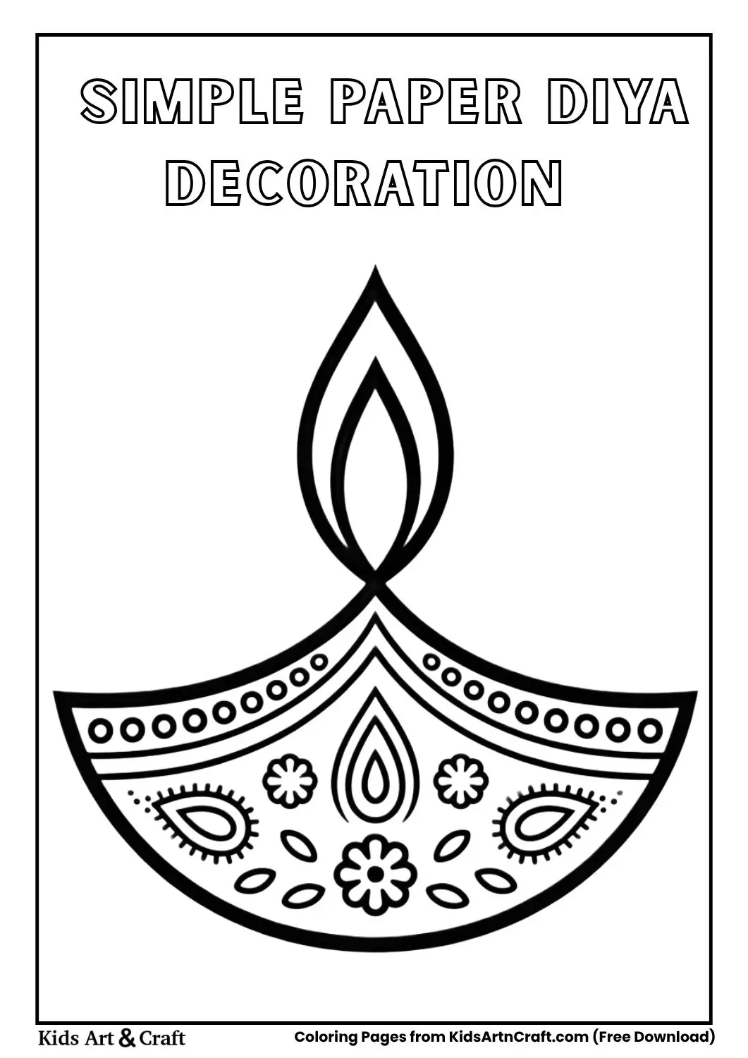 paper diya decoration coloring page with flame simple design