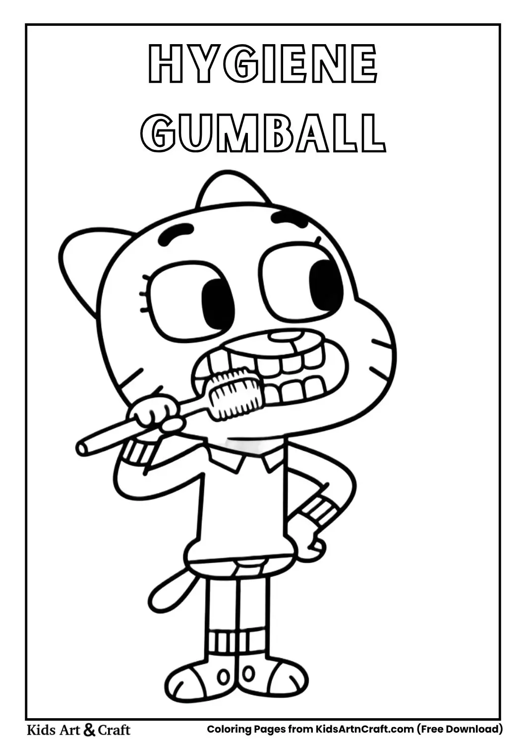 Gumball brushing teeth coloring page