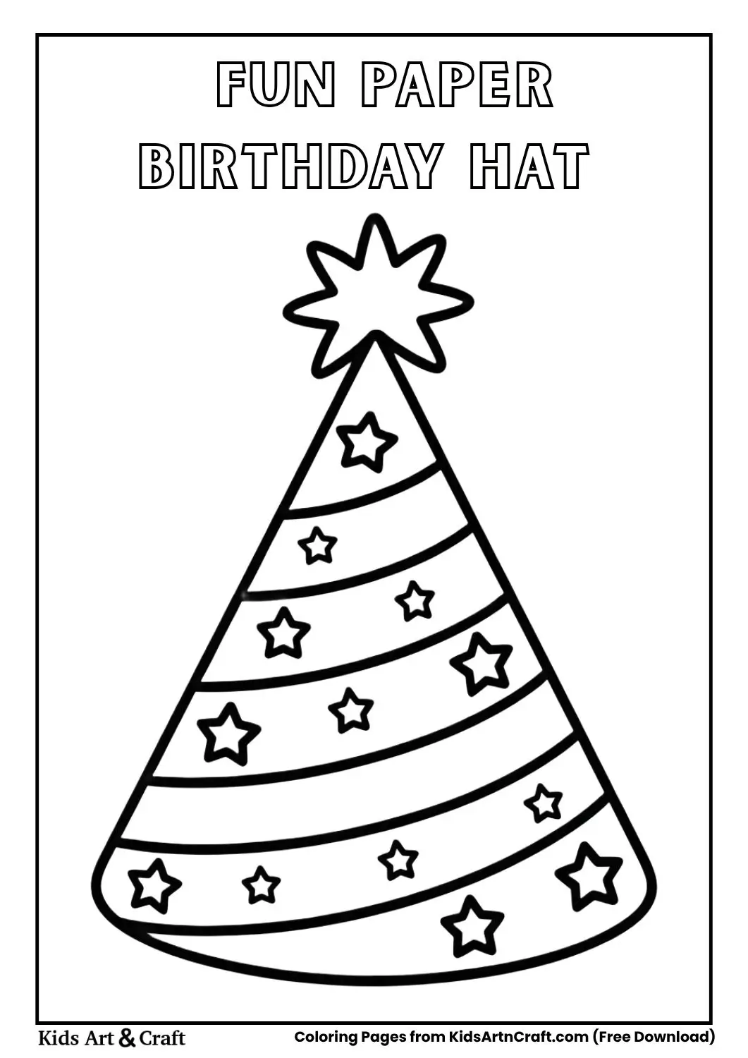 paper birthday hat decoration coloring page with stars and stripes