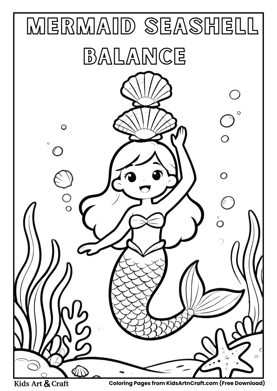 Mermaid balancing seashells on her head underwater