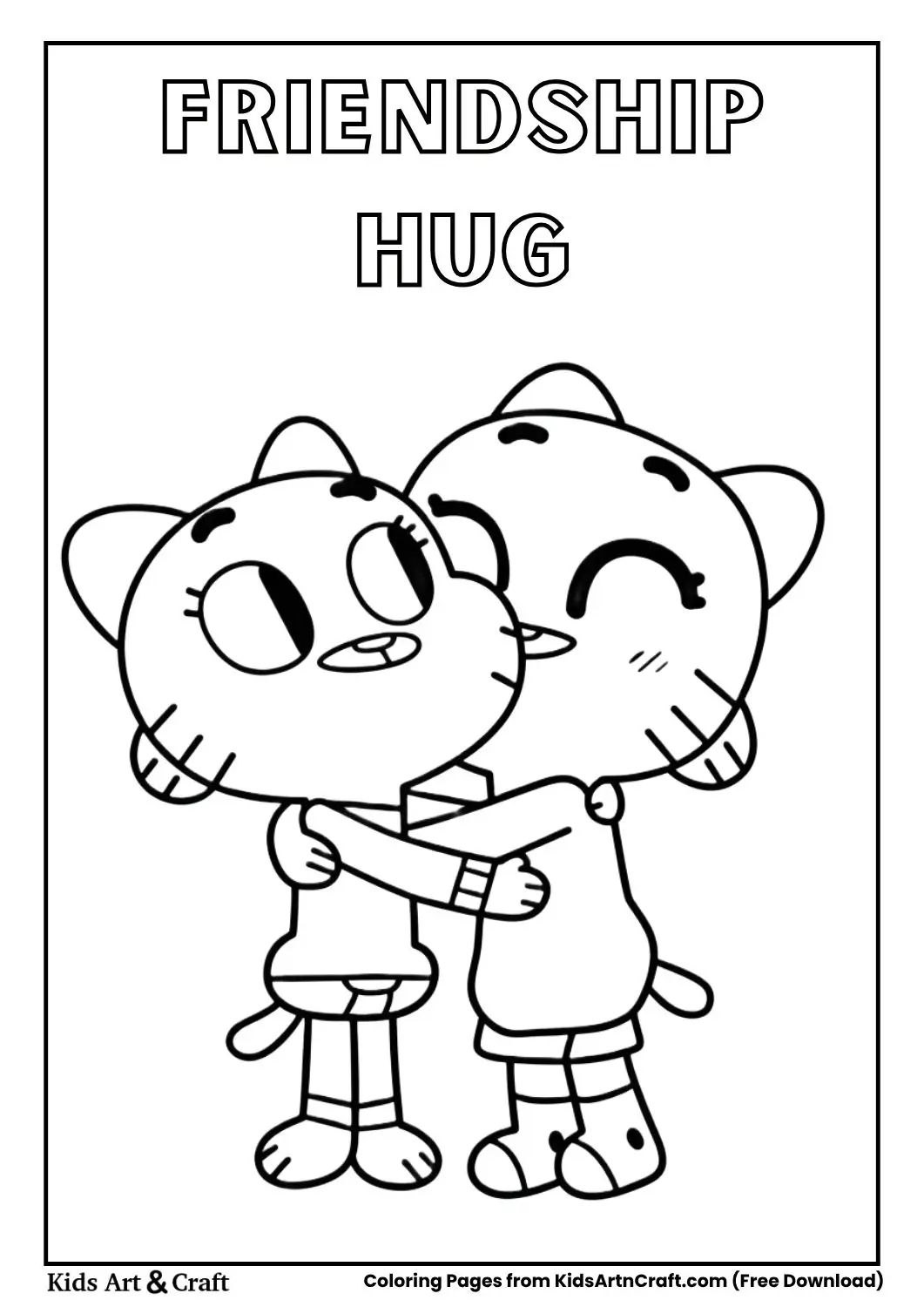 Gumball and Darwin hugging coloring page