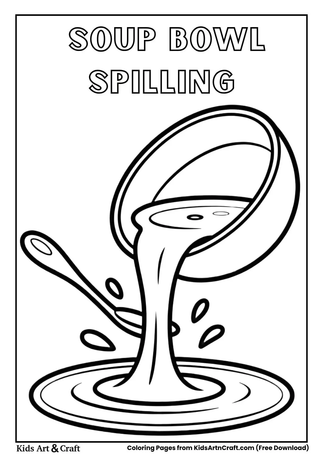 Bowl tipping over and soup spilling in a smooth shape coloring page