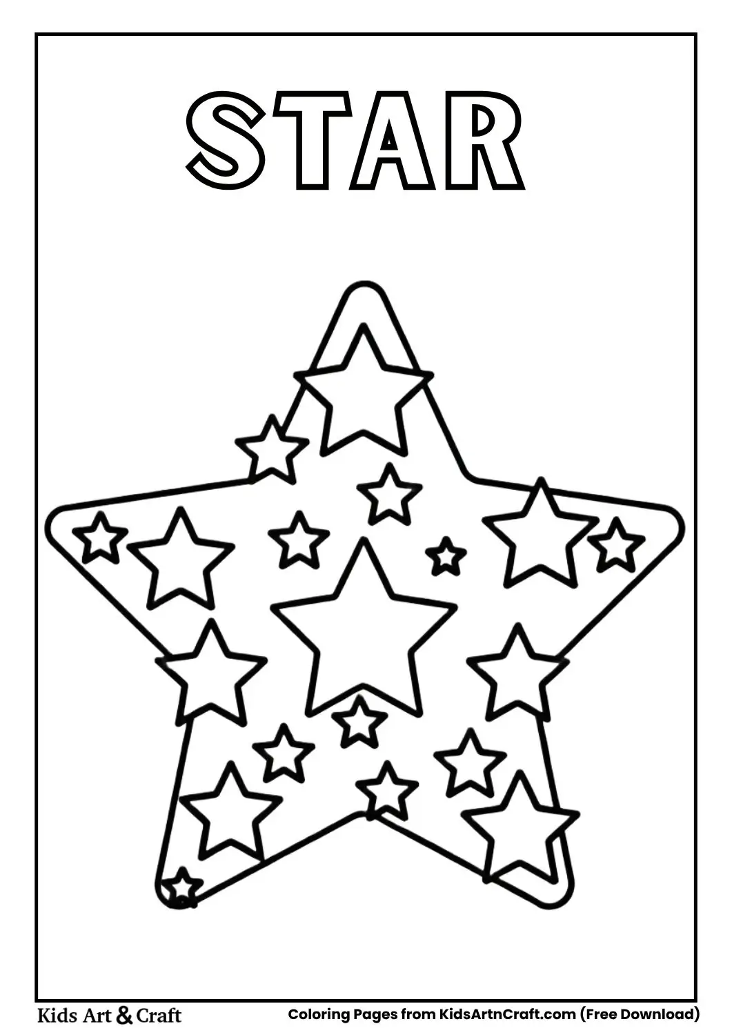 Large star composed of tiny stars, black outline coloring page.