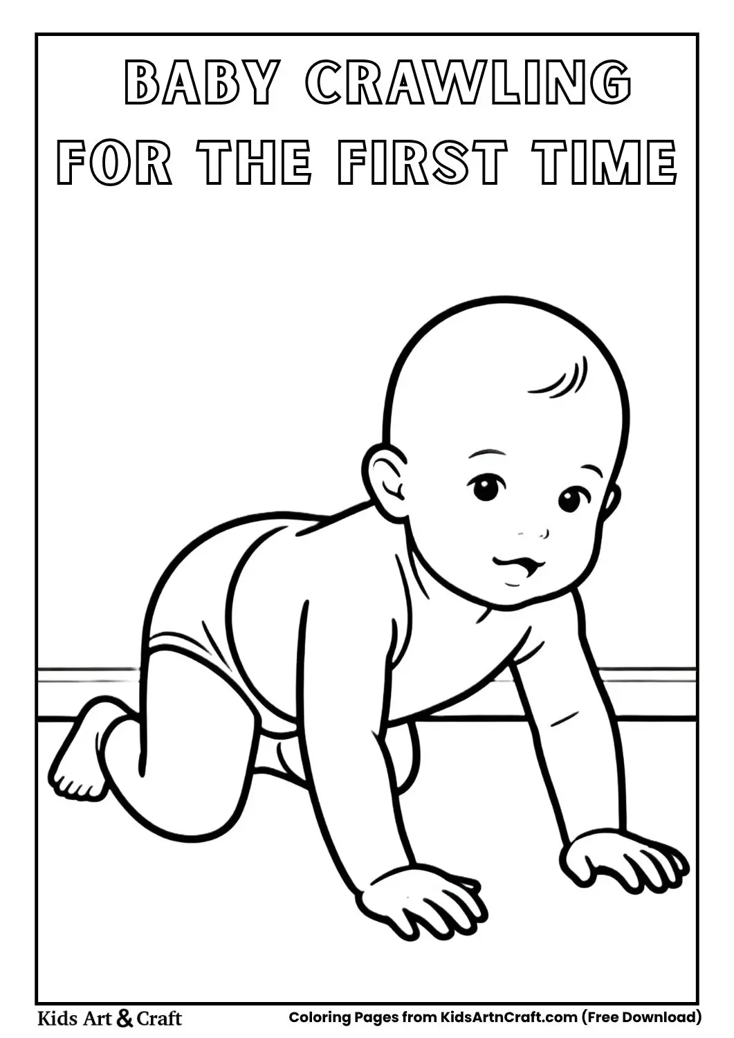 baby crawling for the first time coloring page black and white