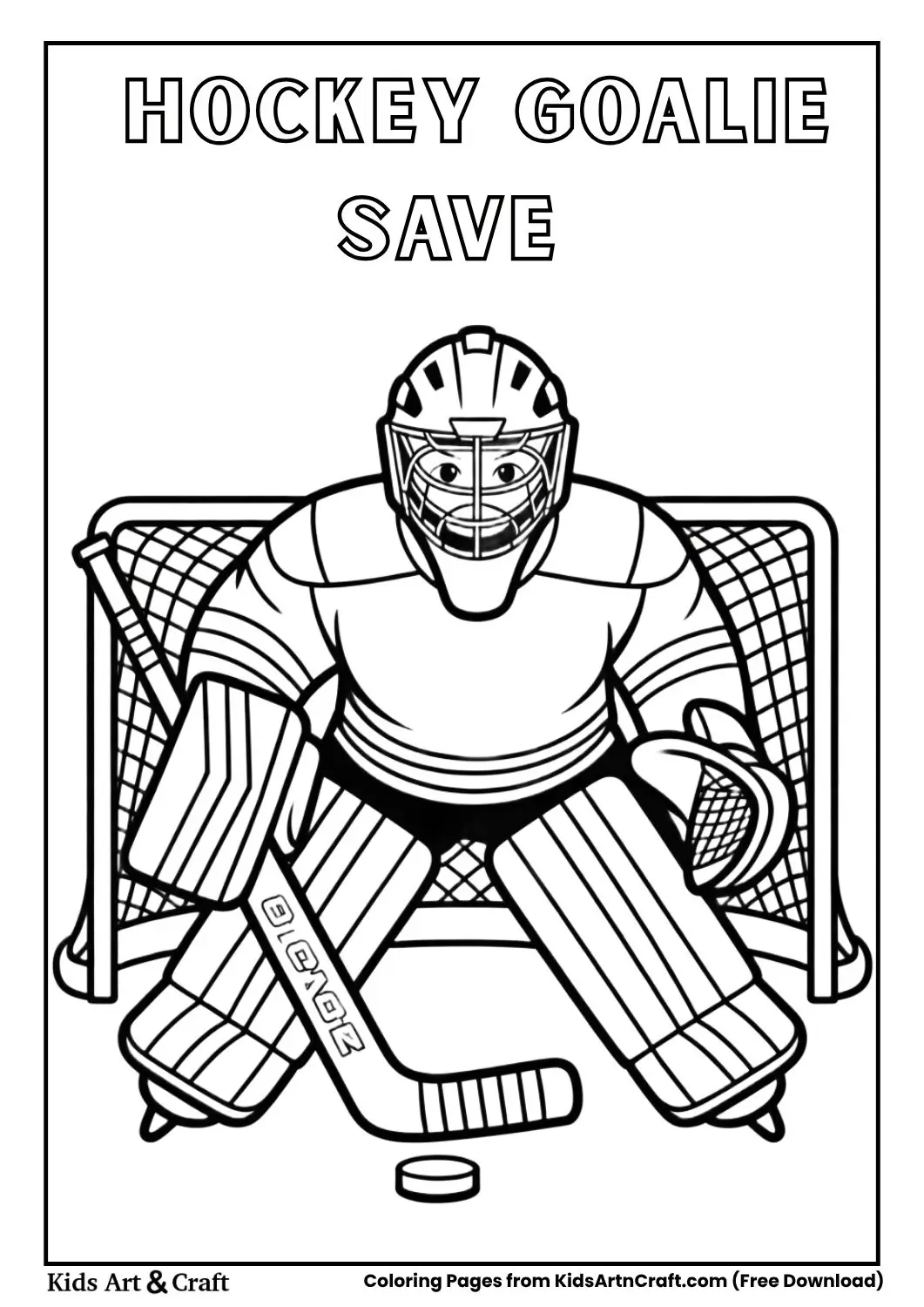 hockey goalie blocking puck with pads simple coloring page