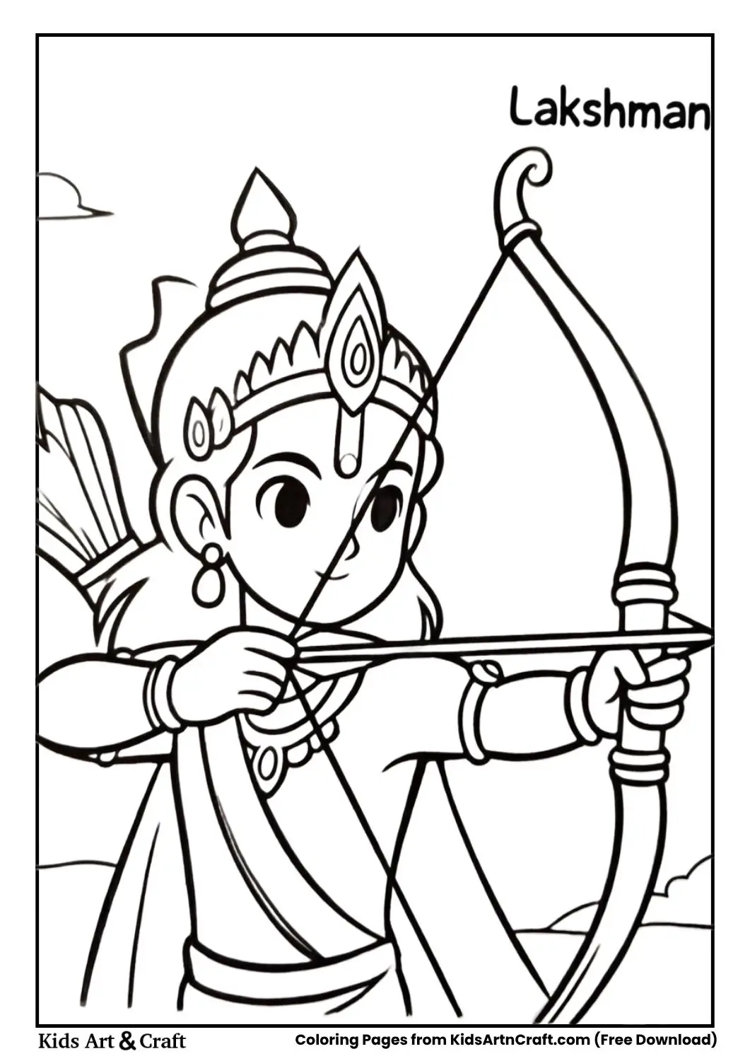 Lakshman with bow coloring page for children