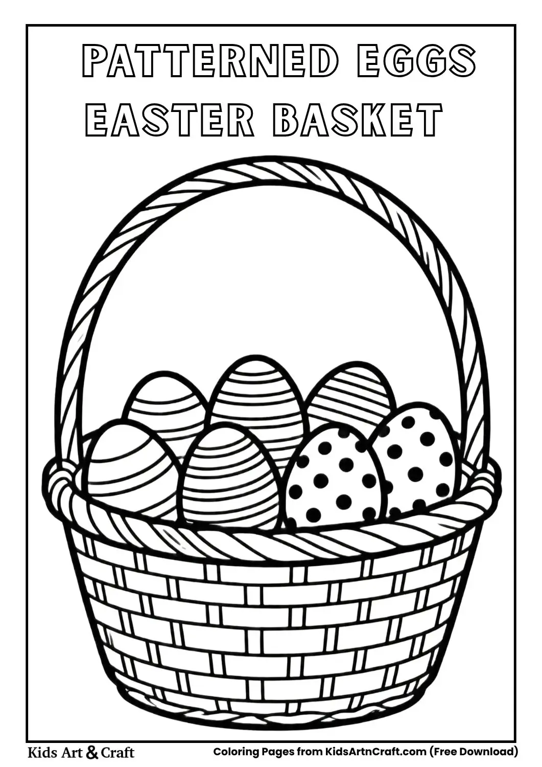 Easter basket with striped and polka dot eggs coloring page
