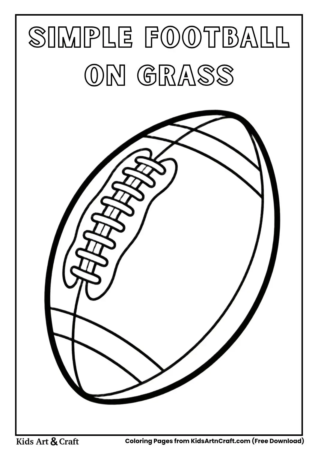 Football resting on grass simple black and white coloring page