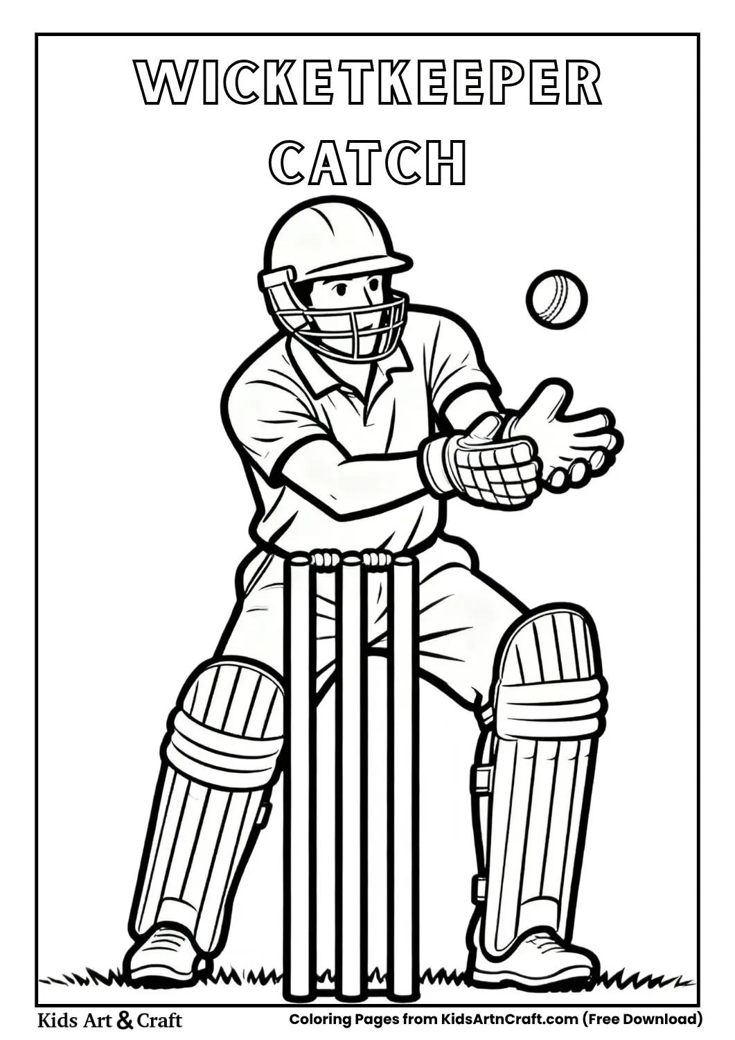wicketkeeper catching ball simple cricket coloring page