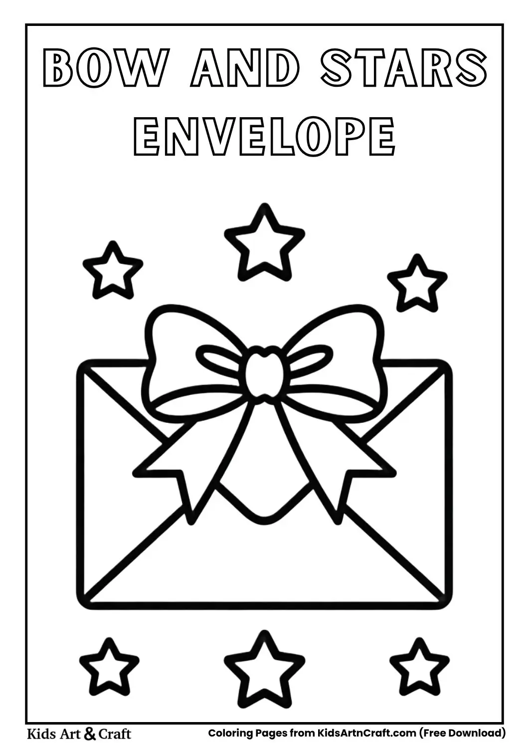 Envelope with bow and stars coloring page