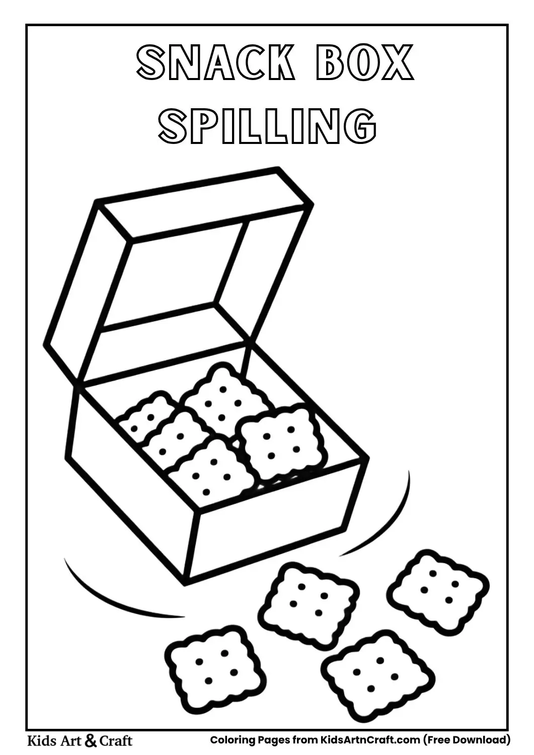 Box of snacks tipping and crackers spilling out coloring page