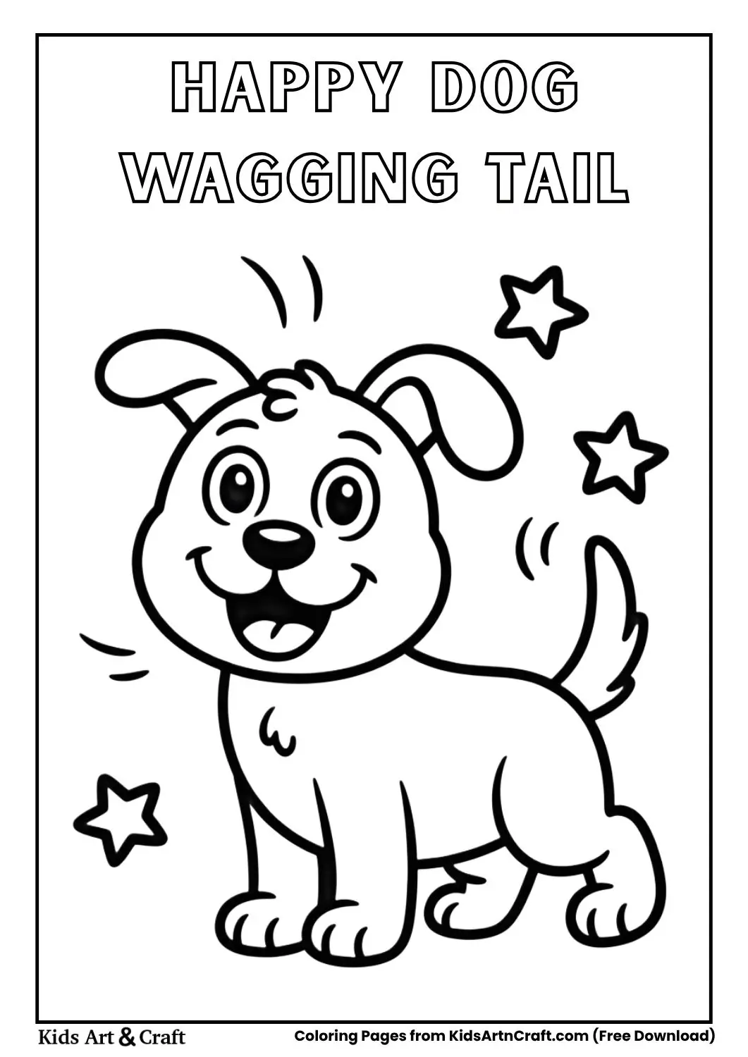 Happy dog wagging tail black and white coloring page