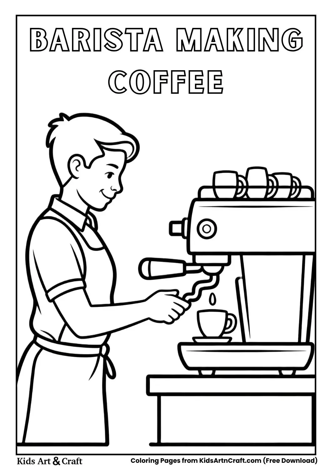 barista making coffee with machine coloring page