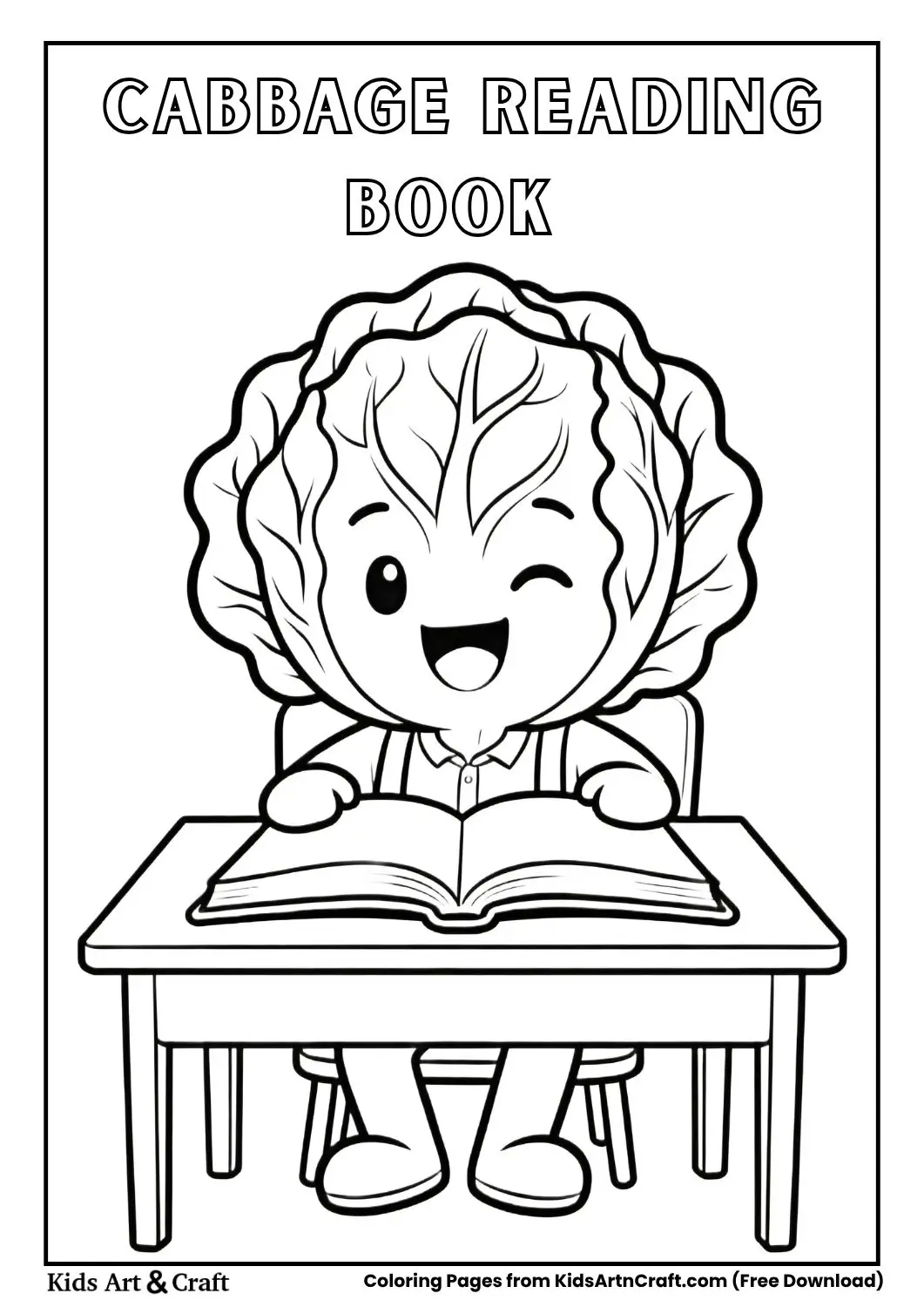 cabbage reading book at desk simple coloring page