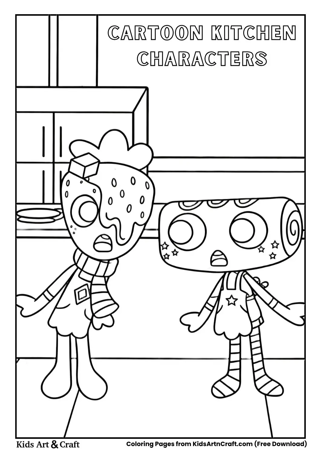 two cartoon characters in a kitchen with surprised expressions
