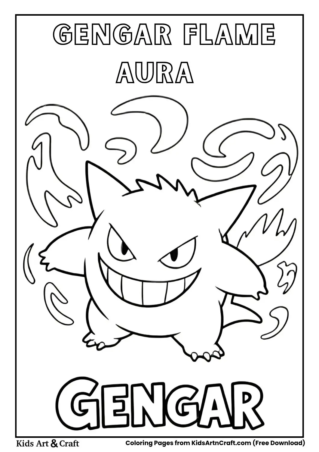 Gengar with flames and bold name text below