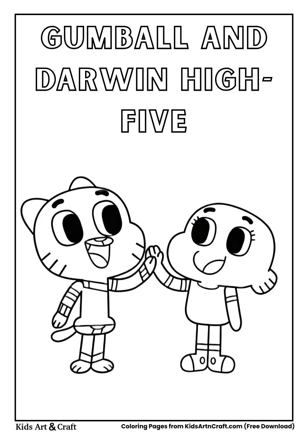 Gumball and Darwin high-fiving coloring page