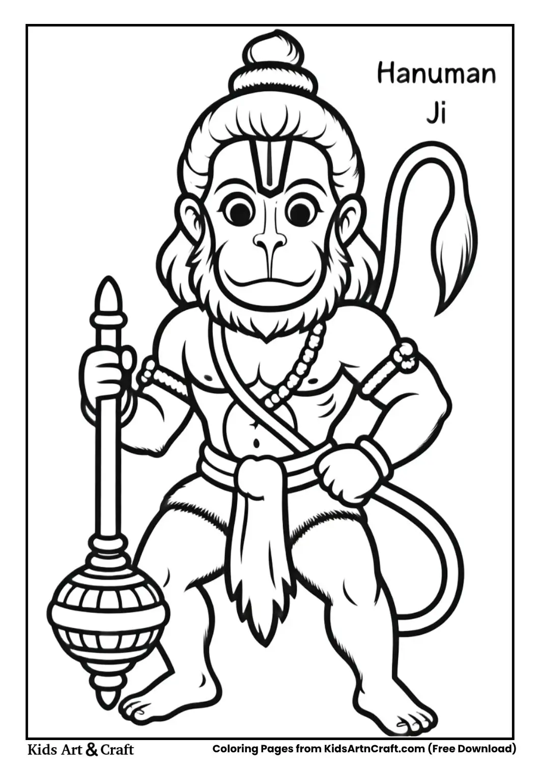 Hanuman ji with gada coloring page for kids