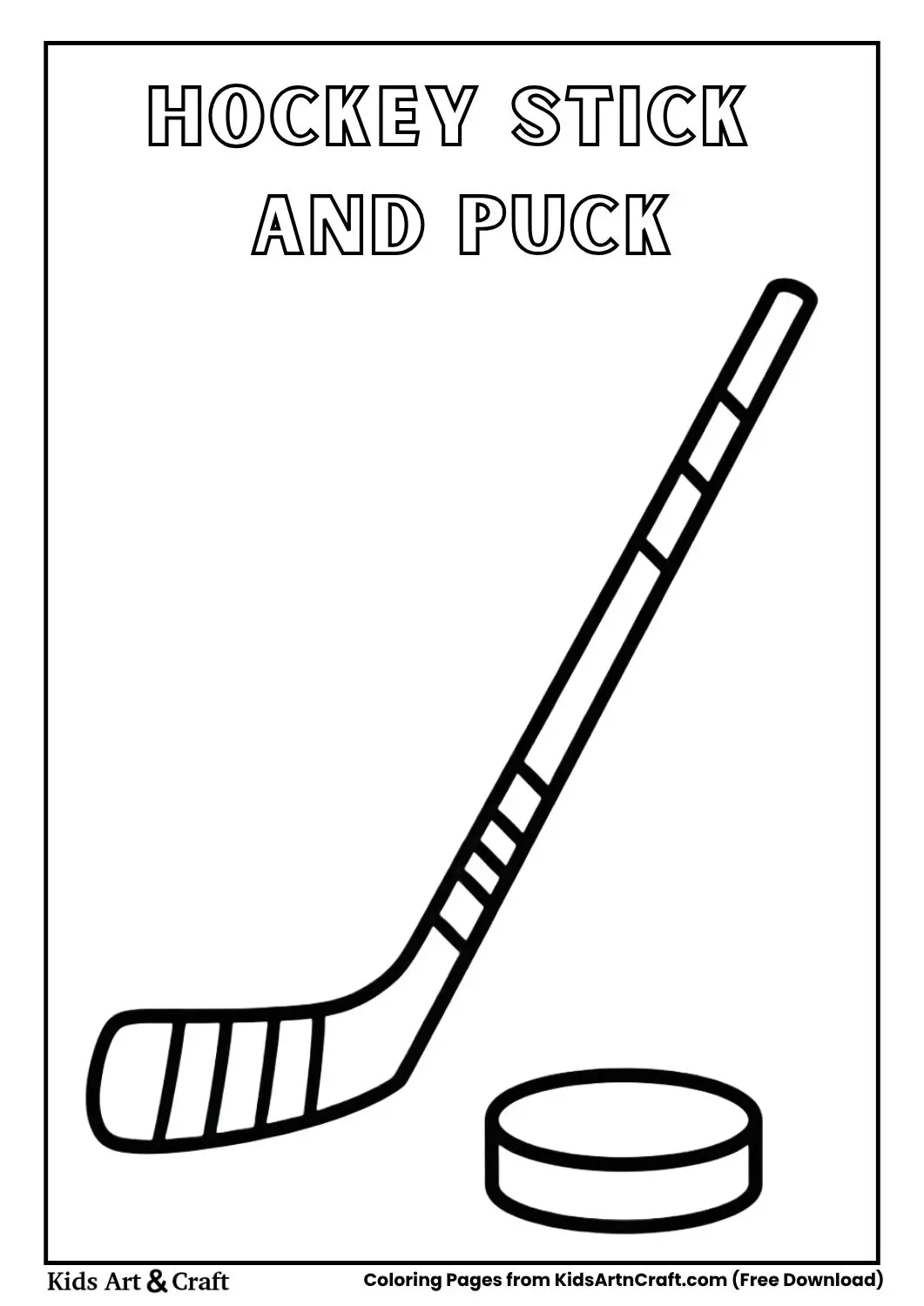 hockey stick and puck simple outline coloring page
