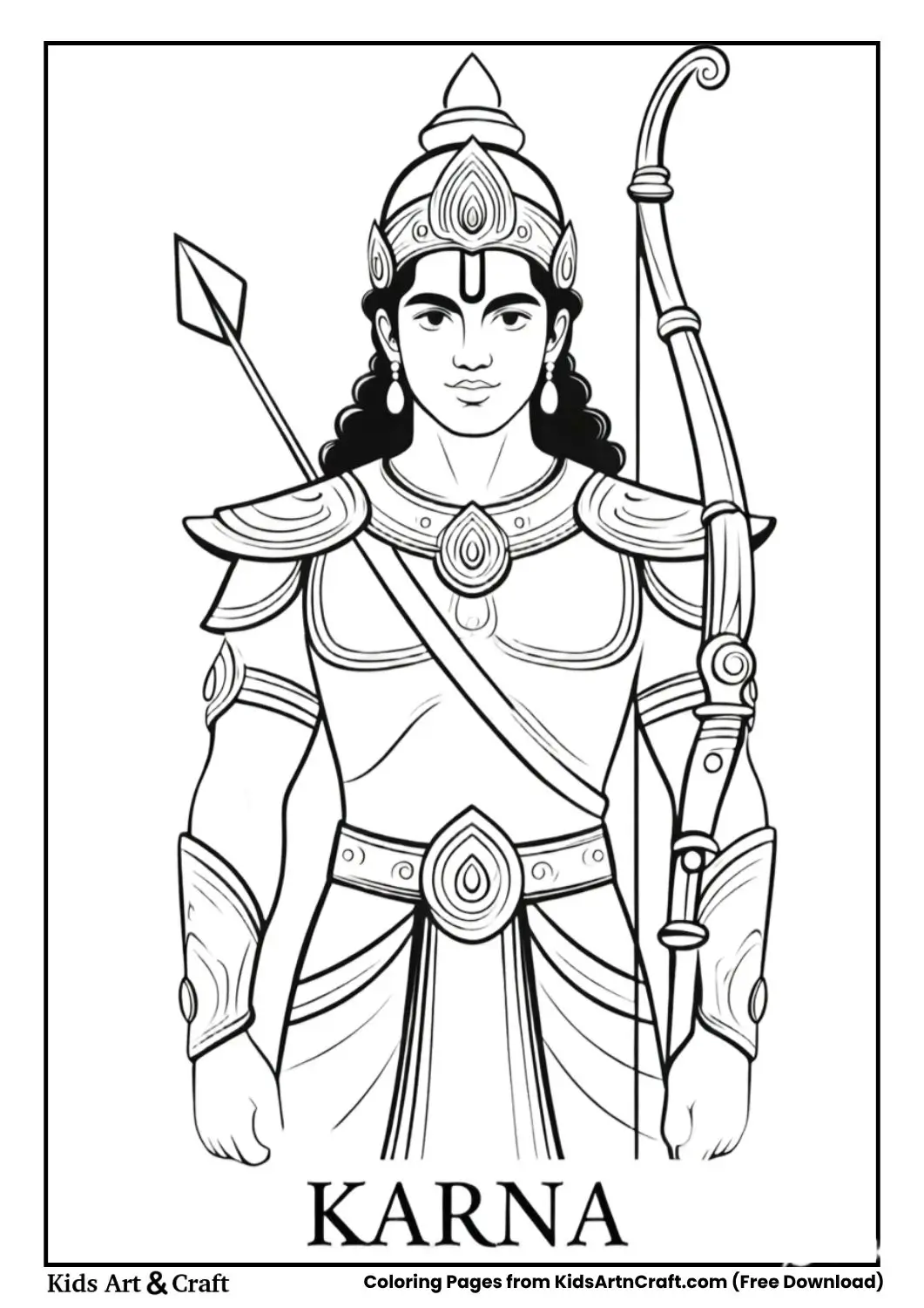 Karna with kavach kundal outline coloring page