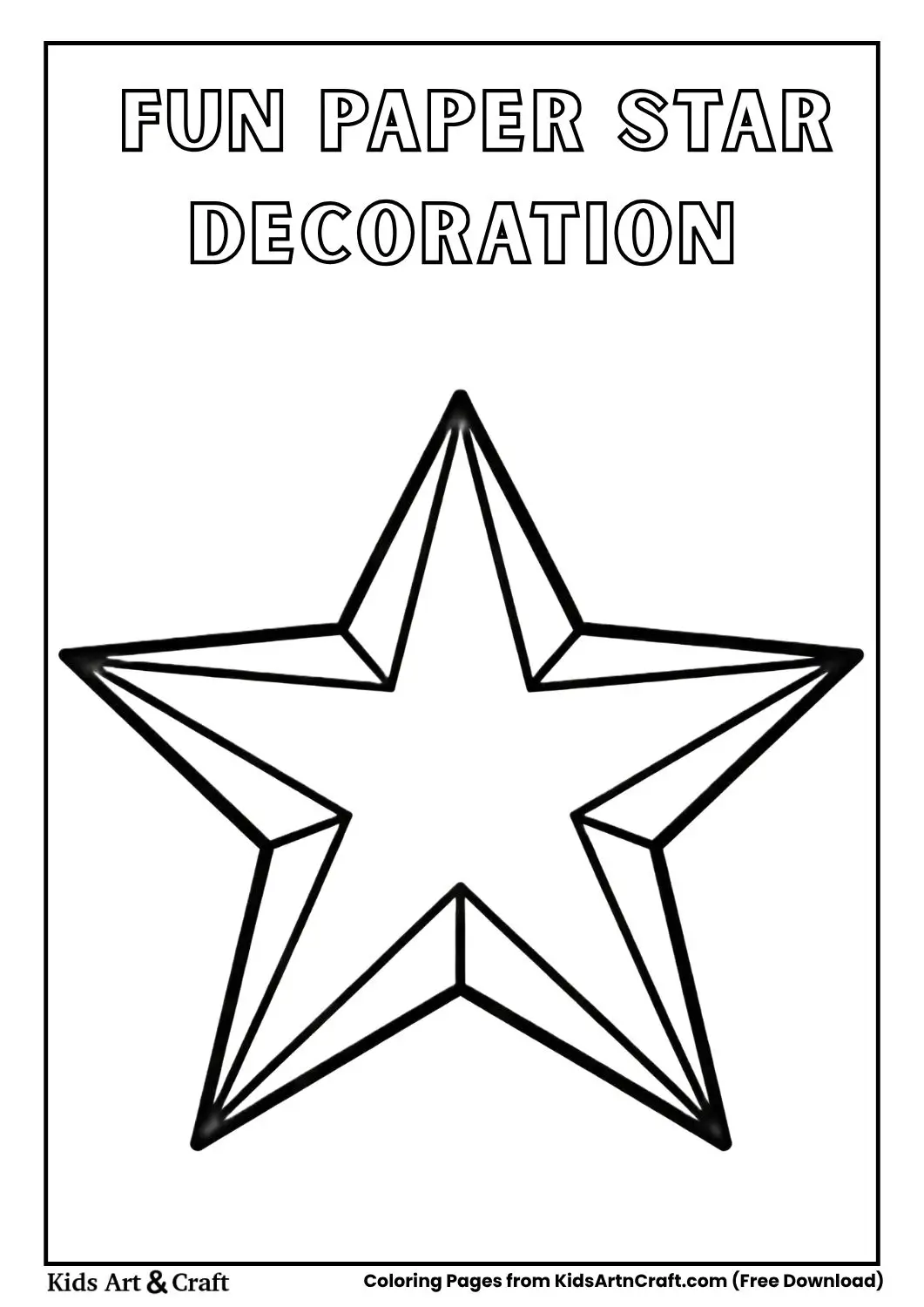 smiling paper star decoration coloring page for kids with bold lines