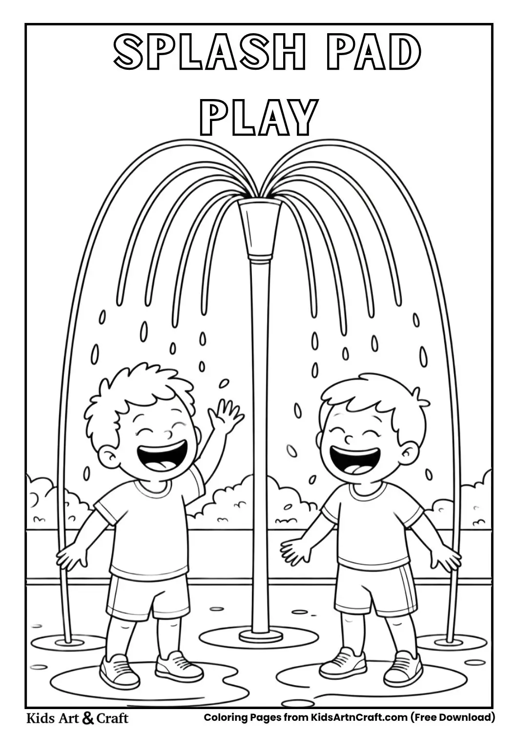 Kids playing with water fountains in splash pad 