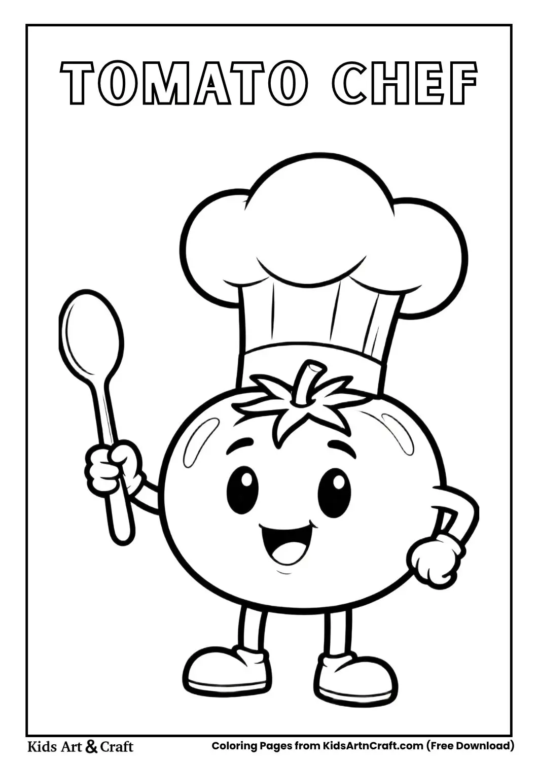 tomato chef with hat and spoon coloring page