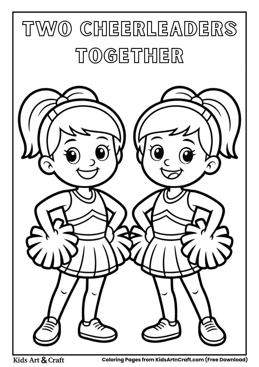 two cheerleaders standing with pompoms coloring page