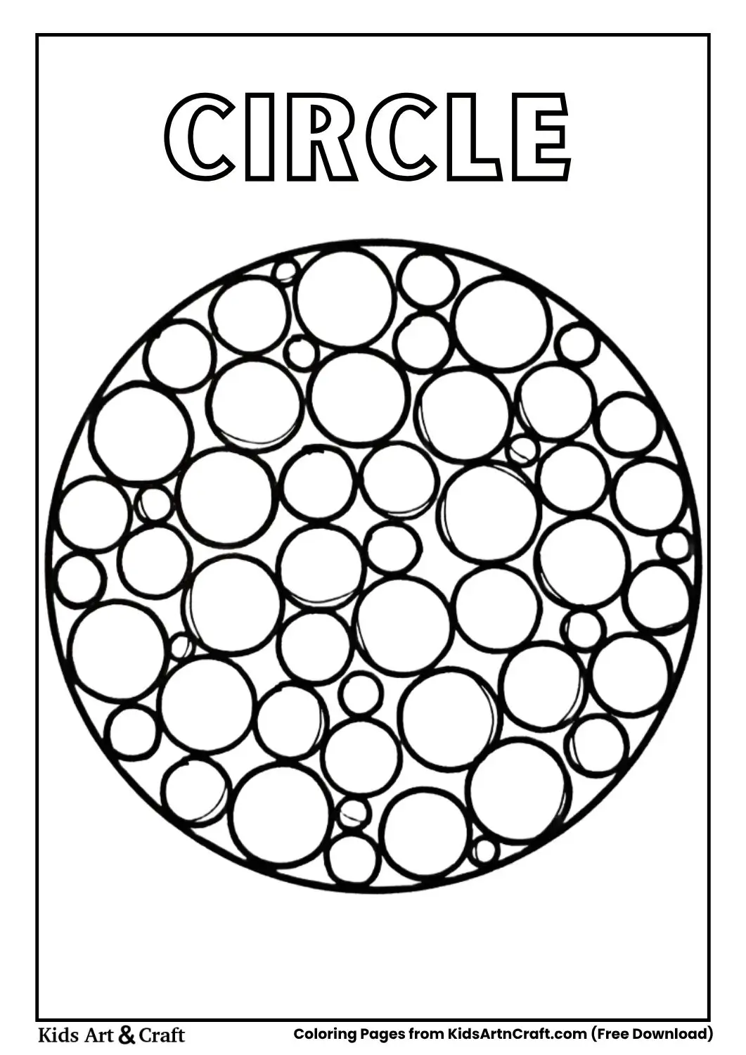 Large circle formed from many tiny circles, black and white coloring page.