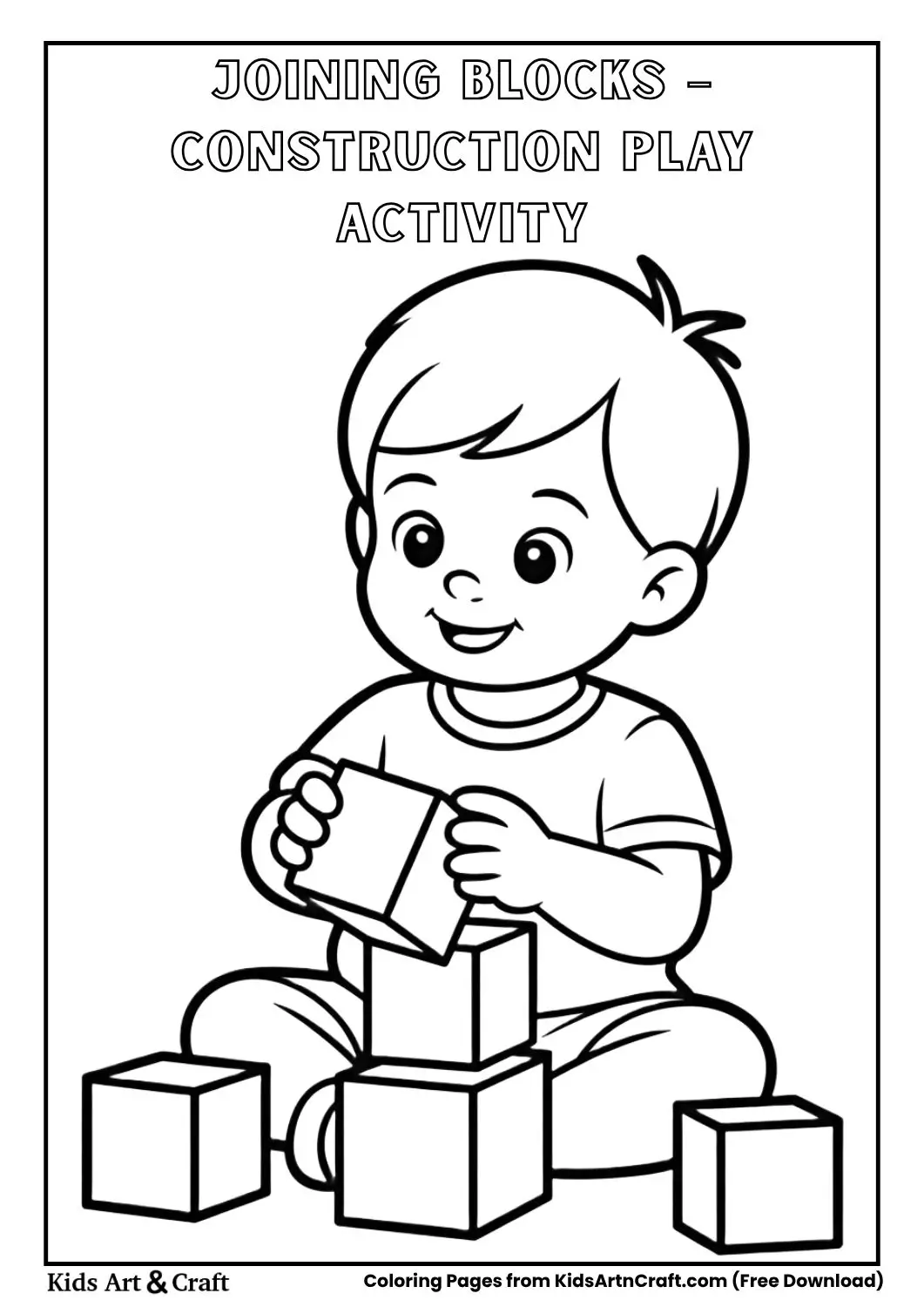 child connecting building blocks coloring page