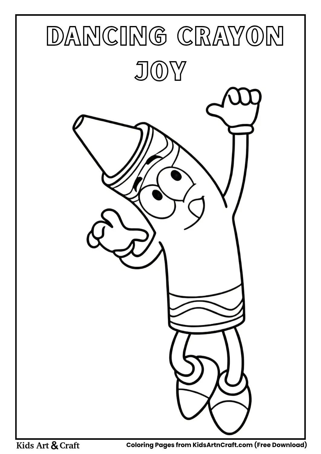 Cartoon crayon dancing with logos in corners