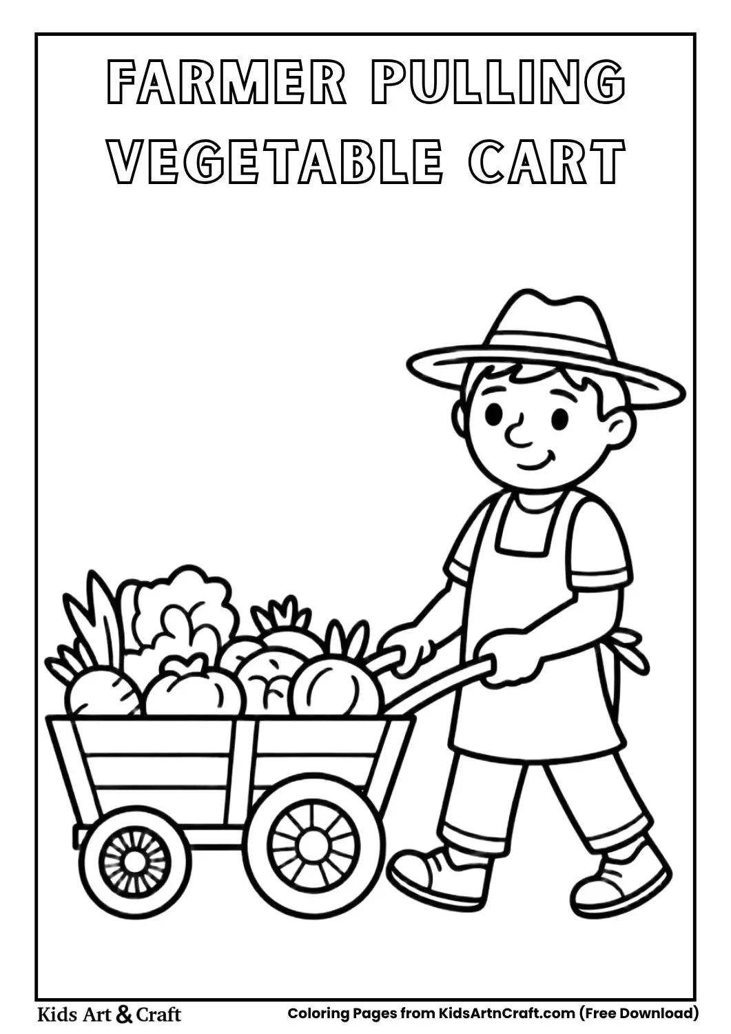 Farmer pulling a cart full of vegetables coloring page