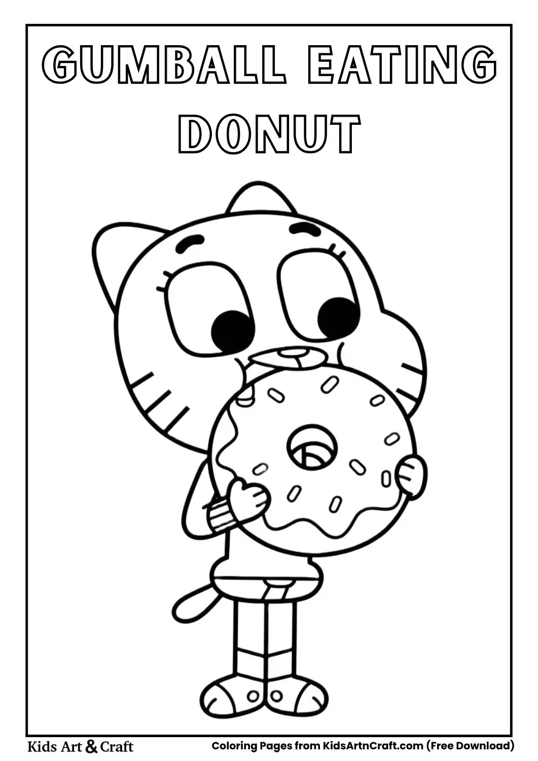 Gumball eating a giant donut coloring page