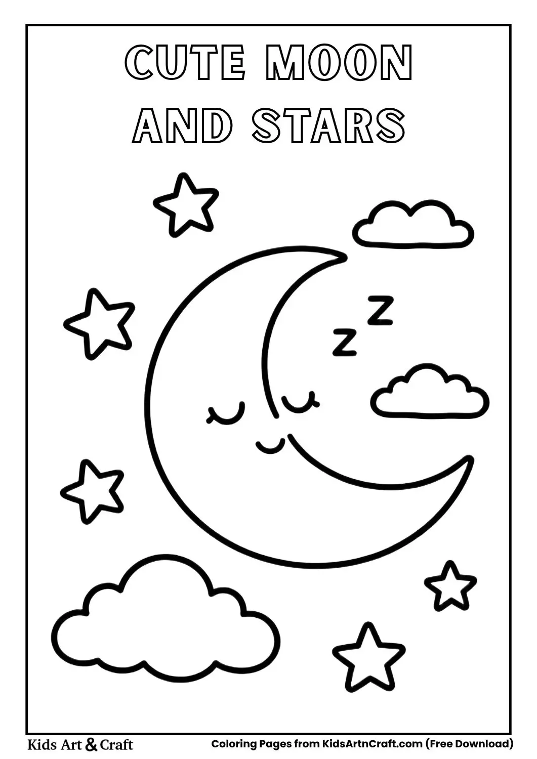 moon stars sleepy clouds kawaii coloring page outline