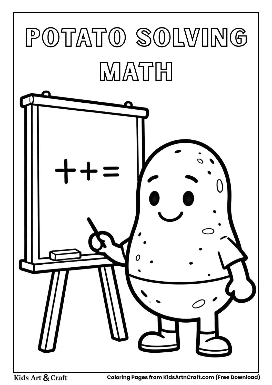 potato solving math problem on board coloring page